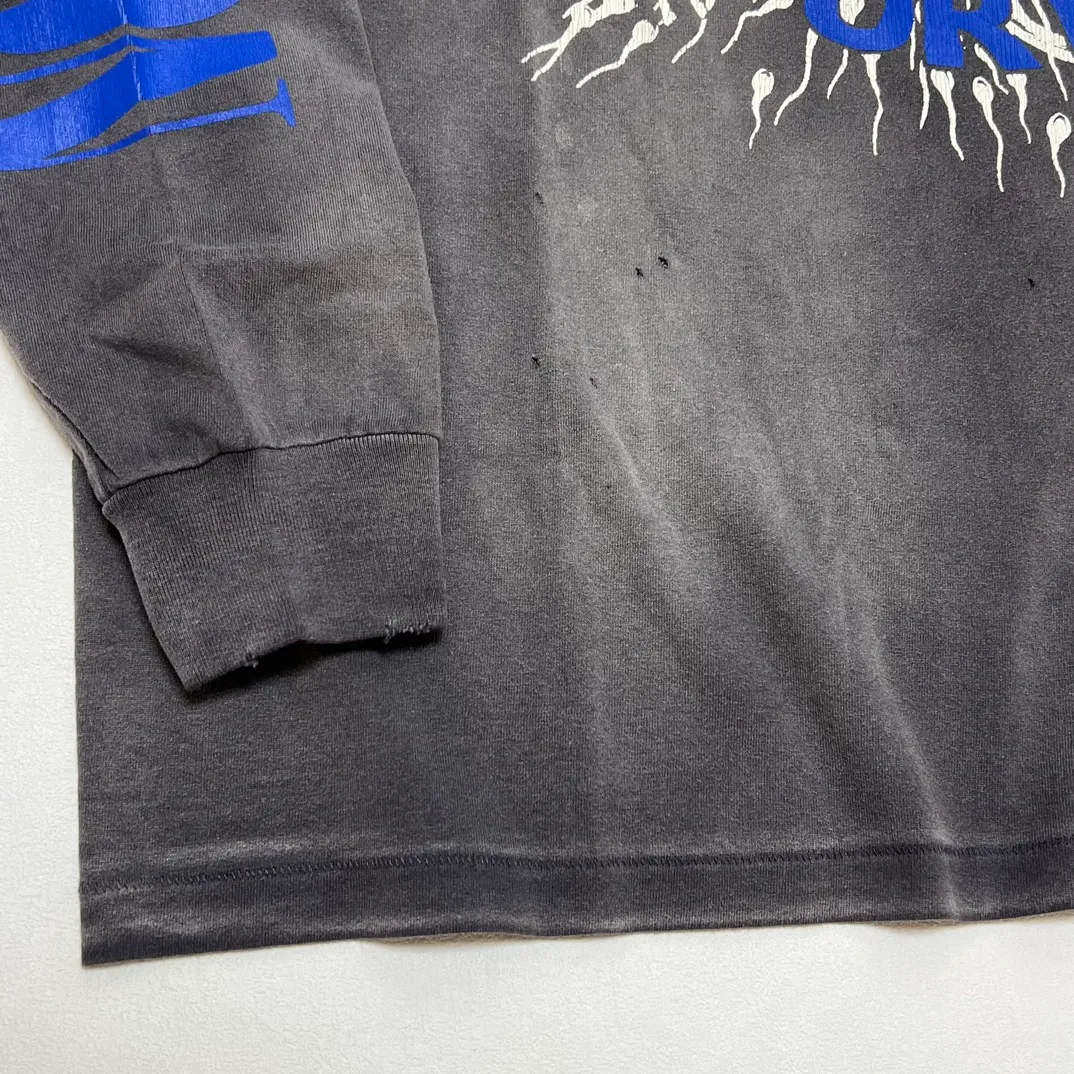 SAINT Mxxxxxx × Kosuke Kawamura's latest joint model KK_LS TEE/NOTHING IMP/BLK Holy Infant tadpole distressed long sleeves, wash black S-XL, original consistent wash mark/angel mark, original factory grade crack print, distressed mottled effect, heavy wash water, water spray fading, fade repositioning, pure handmade complex grinding and hanging